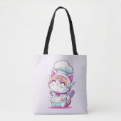 Tote Bag Cute Happy Baker Pâtisserie Chef Chat Kitten | (Devant)