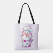 Tote Bag Cute Happy Baker Pâtisserie Chef Chat Kitten | (Dos)