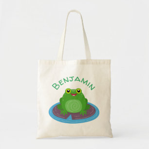 Tote Bag Cute happy green frog cartoon illustration