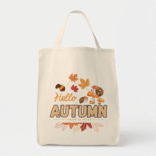 Tote Bag – Cute Hedgehogs, Mushrooms  (Voorkant)