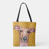 Tote Bag Cute Italien Greyhound Jaune Fleur Motif blanc (Dos)