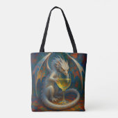 Tote Bag Cute Ivory Dragon & White Wine Fantasy Art (Dos)