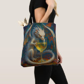 Tote Bag Cute Ivory Dragon & White Wine Fantasy Art (De près)