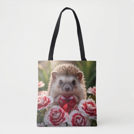 Tote Bag Cute January Hedgehog with Garnet Heart (Devant)