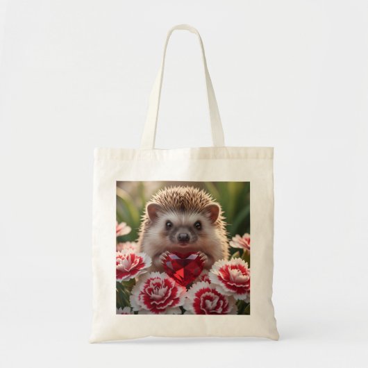 Tote Bag Cute January Hedgehog with Garnet Heart (Devant)