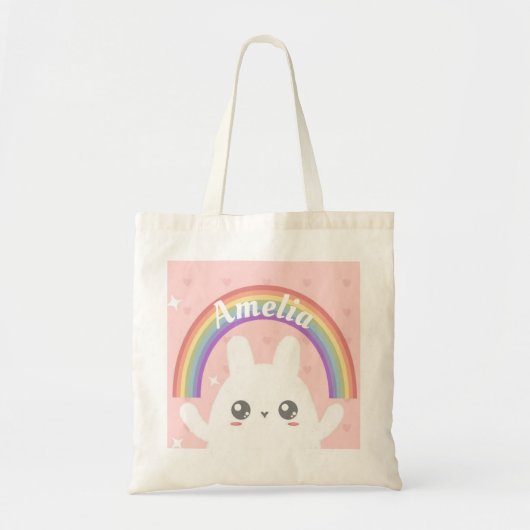 Tote Bag Cute Kawaii Bunny et Rainbow Personnalisé (Devant)