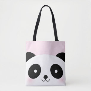 Tote Bag Cute Kawaii Caricature Panda Ours Visage rose