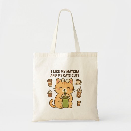 Tote Bag Cute Kawaii Chat avec Thé vert Matcha (Devant)