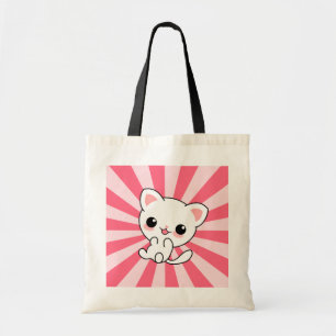 Tote Bag Cute kawaii Chat blanc rose