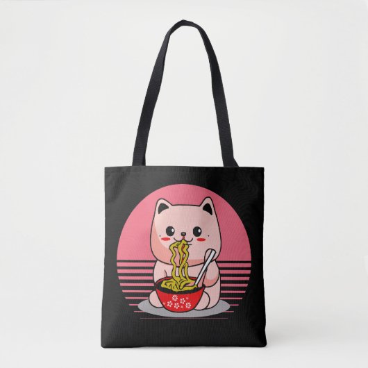 Tote Bag Cute Kawaii chat ramen (Devant)