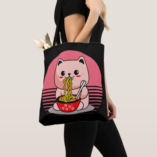 Tote Bag Cute Kawaii chat ramen (De près)