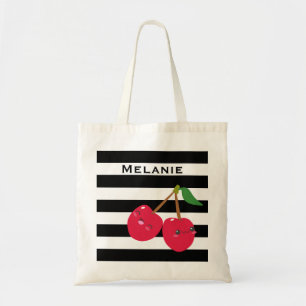 Tote Bag Cute Kawaii Cherry rayé Personnalisé