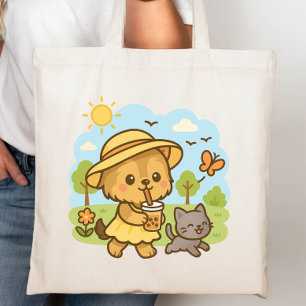 Tote Bag Cute Kawaii Chien Boire Bubble Tea