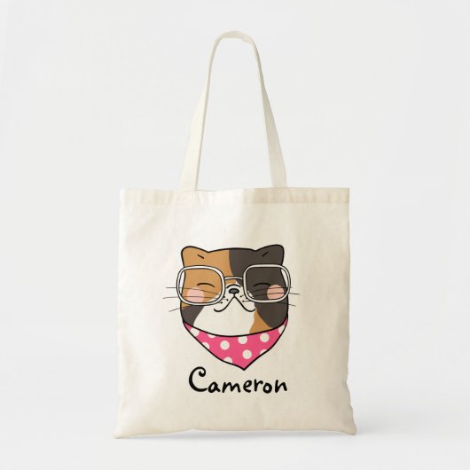 Tote Bag Cute Kawaii Kitten Visage de chat avec lunettes d' (Devant)