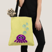 Tote Bag Cute Kawaii méduse violette avec des bulles bleues (De près)