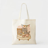 Tote Bag Cute Kawaii Naughty Chat Stealing a Cupcake (Devant)