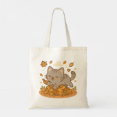 Tote Bag Cute Kawaii Naughty Kitty Chat Automne (Dos)