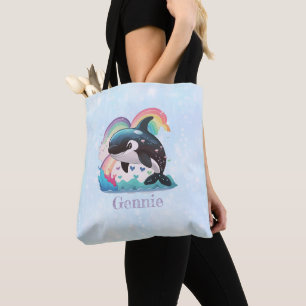 Tote Bag Cute Kawaii Orca Killer Whale Rainbows Papillons