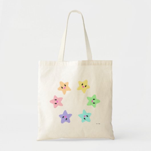 Tote Bag Cute Kawaii Pastel Rainbow Circular Stars Motif (Devant)