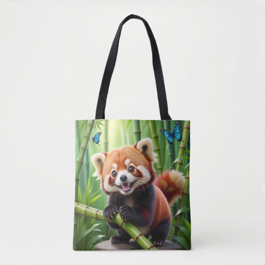Tote Bag Cute Kawaii style Panda rouge dans une forêt de Ba (Devant)