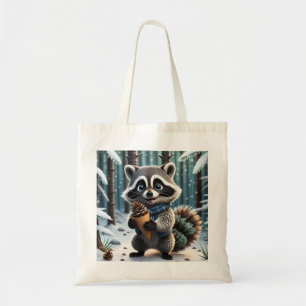 Tote Bag Cute Kawaii style Raccoon avec cône crème de pin