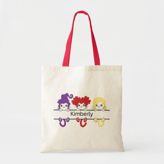 Tote Bag Cute Kawaii Witch Sisters Cats Name Monogram (Devant)
