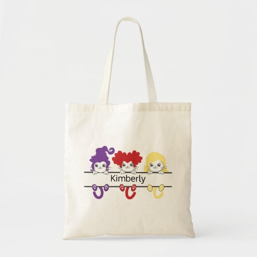 Tote Bag Cute Kawaii Witch Sisters Cats Name Monogram (Devant)