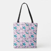 Tote Bag Cute Kingfisher Birds Floral Pattern Nom rose (Dos)