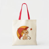 Tote Bag Cute Kitten Cat Red Yellow Umbrella Fall (Devant)