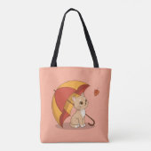Tote Bag Cute Kitten Cat Red Yellow Umbrella Fall Pink (Dos)