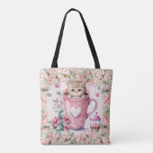 Tote Bag Cute Kitten Chat en Coupe Fleurs Roses Roses Roses (Dos)