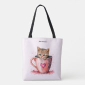 Tote Bag Cute Kitten dans un Teacup avec les coeurs (Dos)