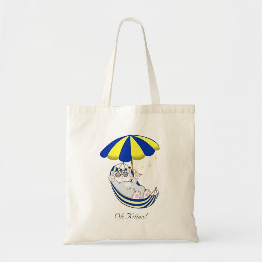 Tote Bag Cute Kitten en Hamac bleu et jaune (Devant)