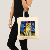 Tote Bag Cute Kitten Starry Night Van Gogh (Devant (produit))