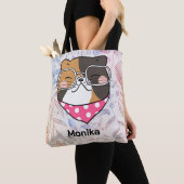 Tote Bag Cute Kitten Visage de chat avec lunettes Monogramm (De près)