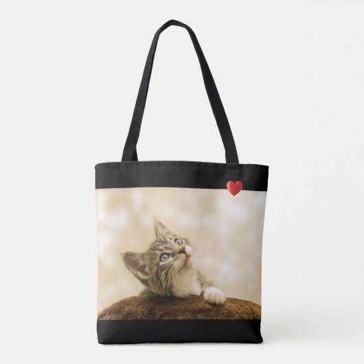 Tote Bag Cute Kitty Chat avec Coeur sur Noir (Dos)