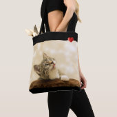 Tote Bag Cute Kitty Chat avec Coeur sur Noir (De près)