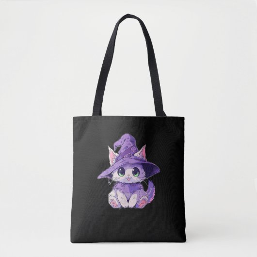 Tote Bag Cute Kitty Chat Kitten en Sorcière Casquette Fille (Devant)