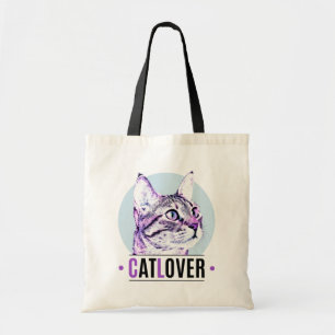 Tote Bag Cute Kitty Face Amoureux des chats rose et noir