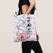 Tote Bag Cute Kitty Kittens Chats en Coupe rose Monogramme (De près)