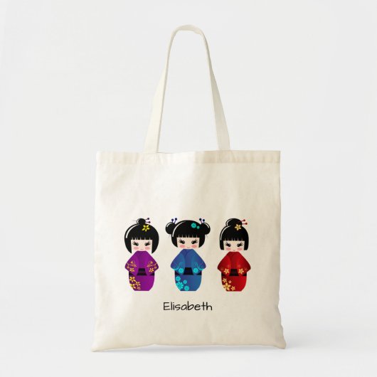 Tote Bag Cute kokeshi poupées nom de dessin animé (Devant)