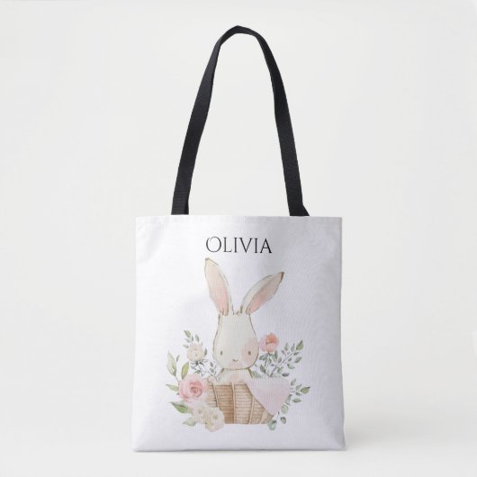 Tote Bag Cute lapin de lapin personnalisé en panier (Devant)