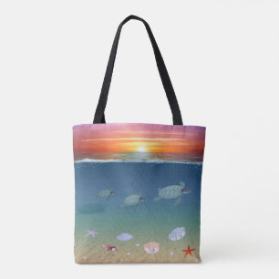 Tote Bag Cute lever de soleil océanique, nager tortues de m