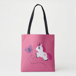 Tote Bag Cute licorne blanche avec un papillon