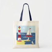 Tote Bag Cute Lighthouse and Boat Seaside Art (Devant)