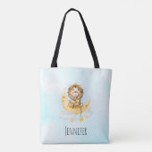 Tote Bag Cute Lion Pêche sur l'aquarelle de la lune (Dos)