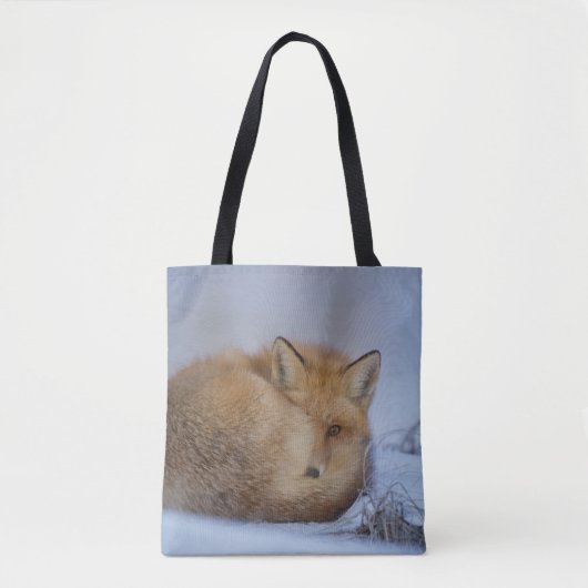 Tote Bag Cute Little Fox Curling Up Winter Photo (Devant)