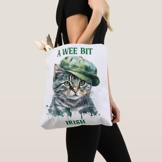 TOTE BAG CUTE LITTLE IRISH GREY TABBY CAT WITH CAP (De près)