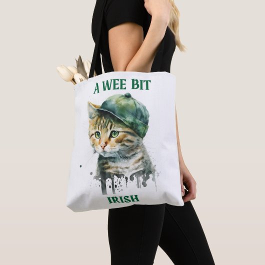 TOTE BAG CUTE LITTLE IRISH GREY TABBY CAT WITH CAP (De près)