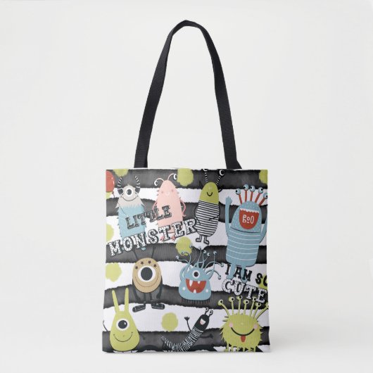 Tote Bag Cute Little Monsters Moderne Chic Aquarelle Bande (Devant)